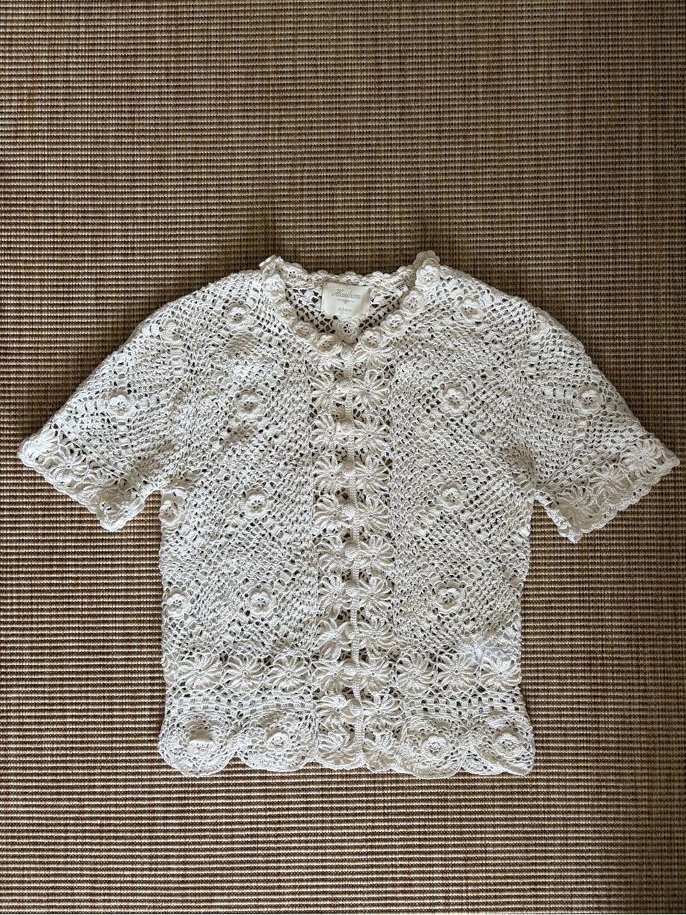 Doen Chrysanthe Cotton Crochet Lace Embroidered Short Sleeve Top Pearl Cream - Picture 7 of 15